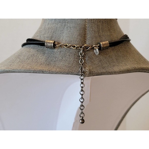 CHICO'S Three Strand Leather Corded Necklace W/ Beaded Silvertone Pendant - Picture 6 of 7